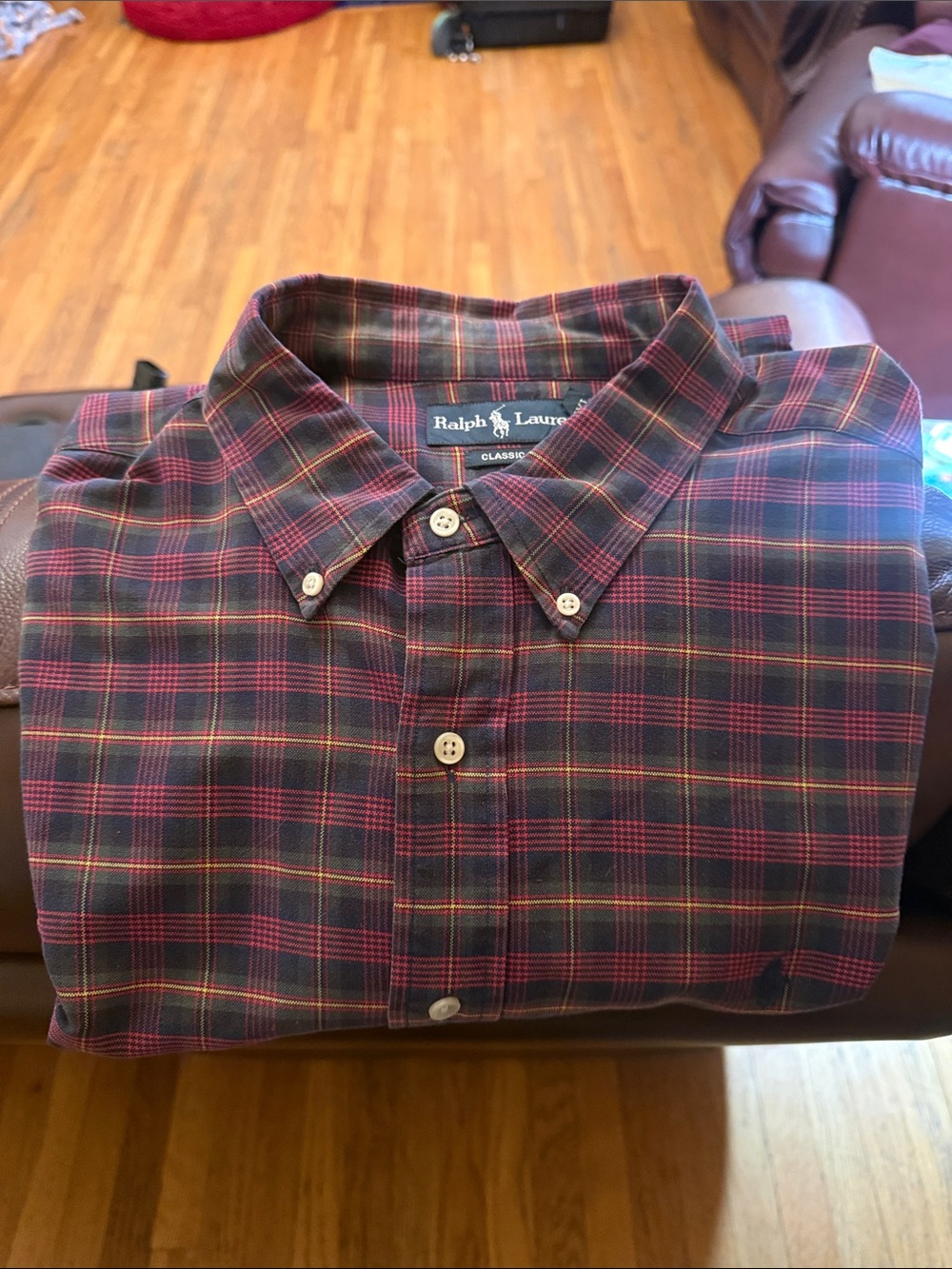 Ralph Lauren Button-Down Plaid Shirt in Red and Navy